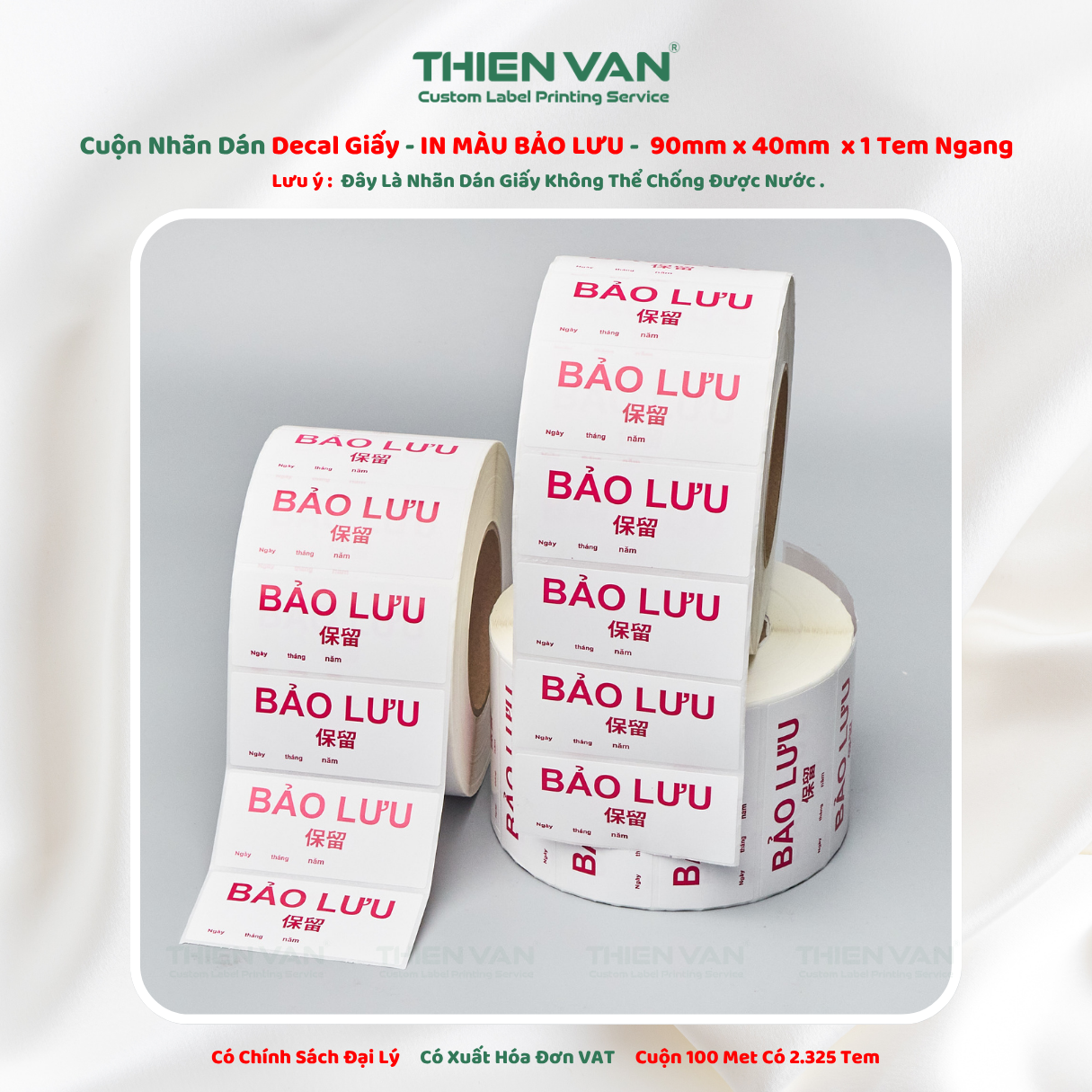 90mm x 40mm x 1 Tem Ngang Decal Cuộn Nhuộm Màu Hồng In Thông Tin Bảo Lưu - Ảnh 2