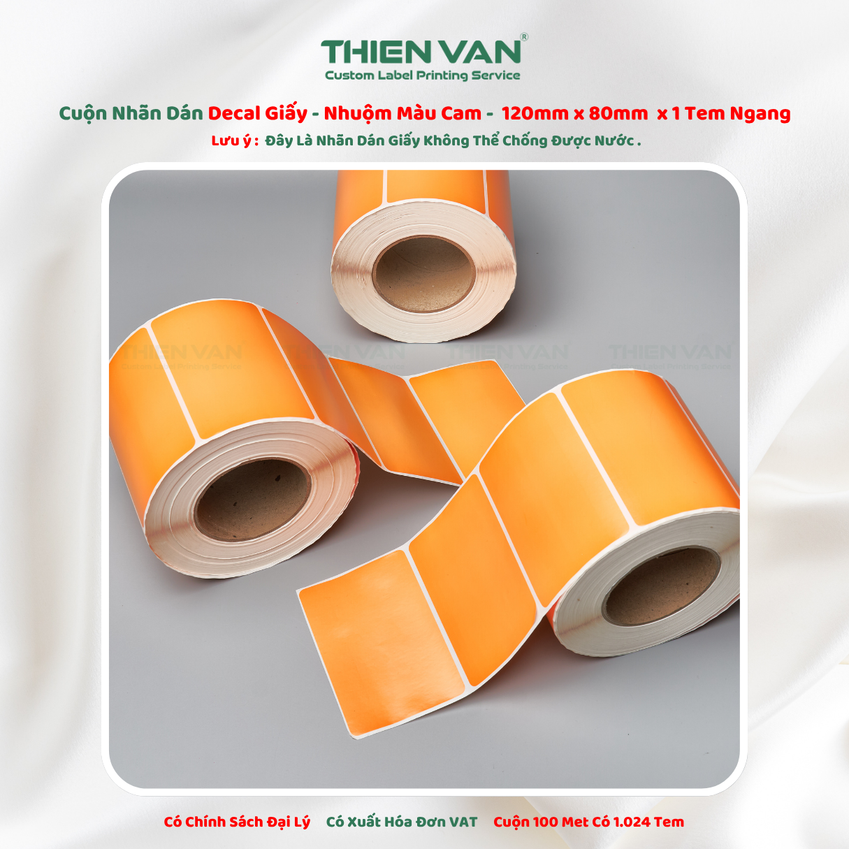 120mm x 60mm x 1 Tem Ngang - Decal Cuộn Nhuộm Màu Cam