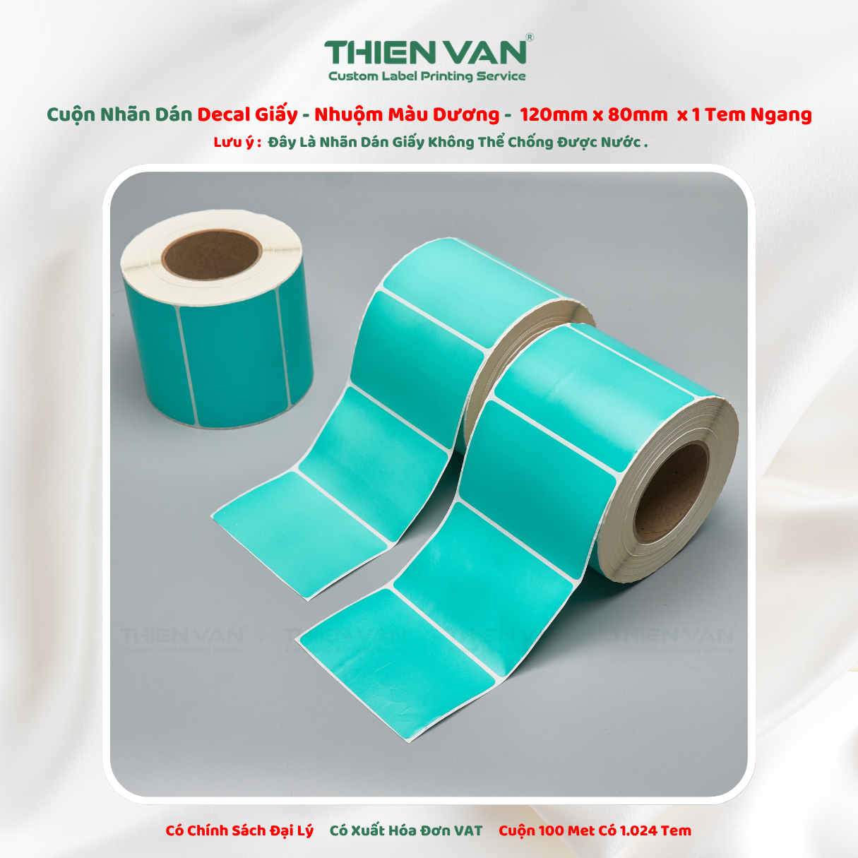 120mm x 80mm x 1 Tem Ngang  Decal Cuộn Nhuộm Màu Xanh Dương