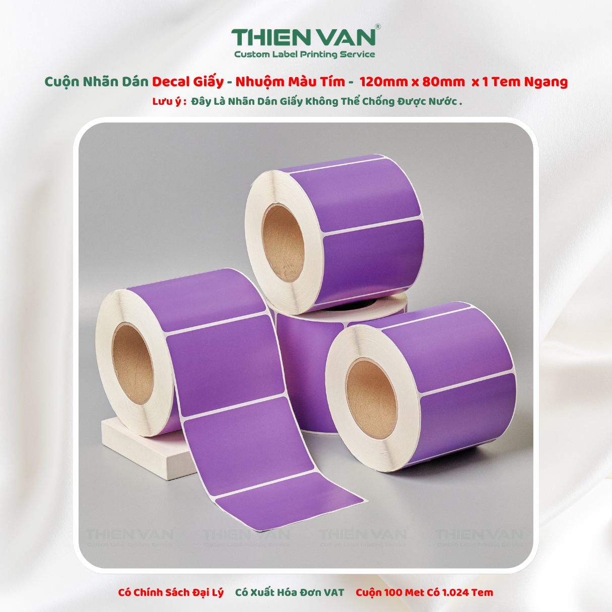 120mm x 80mm x 1 Tem Ngang - Decal Cuộn Nhuộm Màu Tím