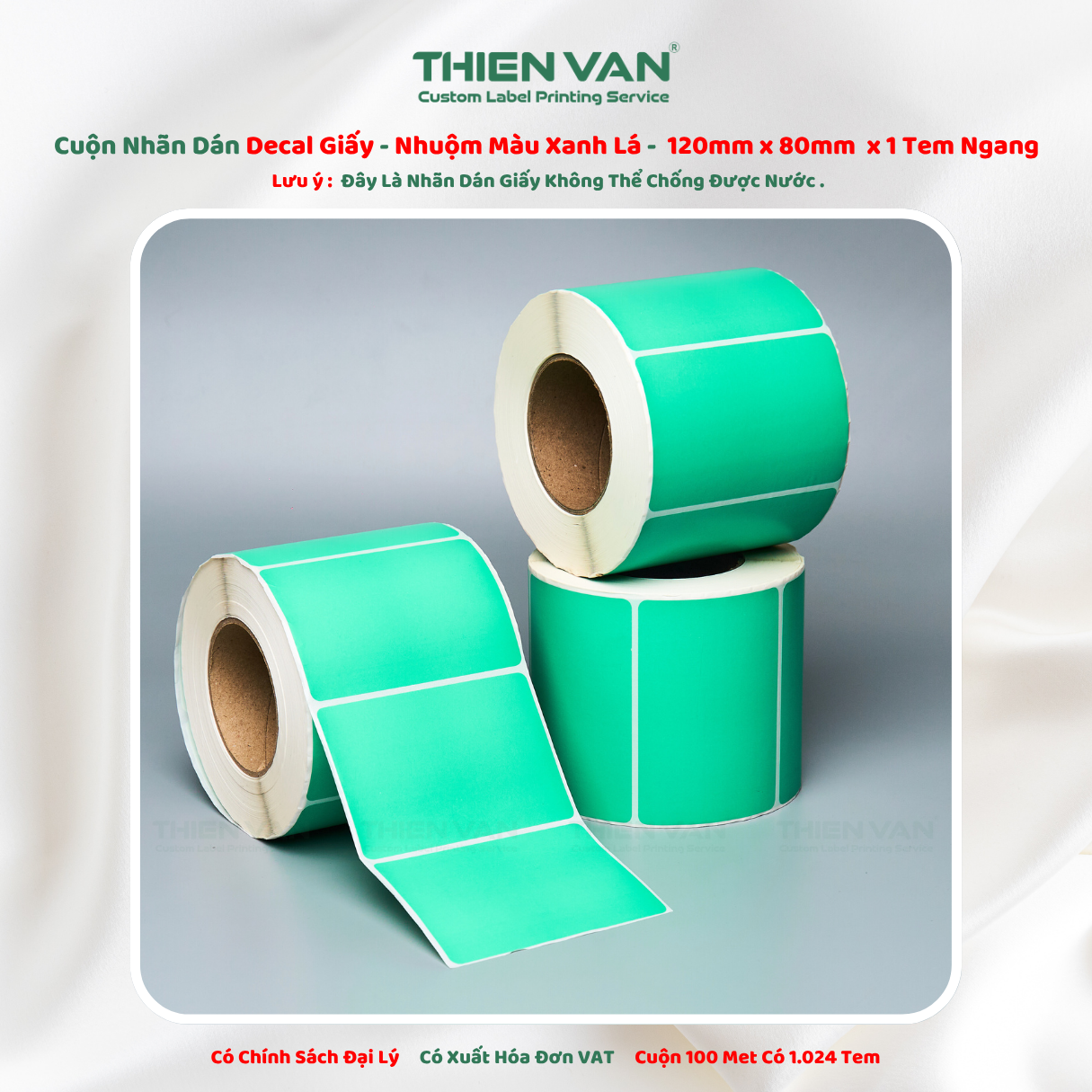 120mm x 80mm x 1 Tem Ngang  Decal Cuộn Nhuộm Màu Xanh Lá