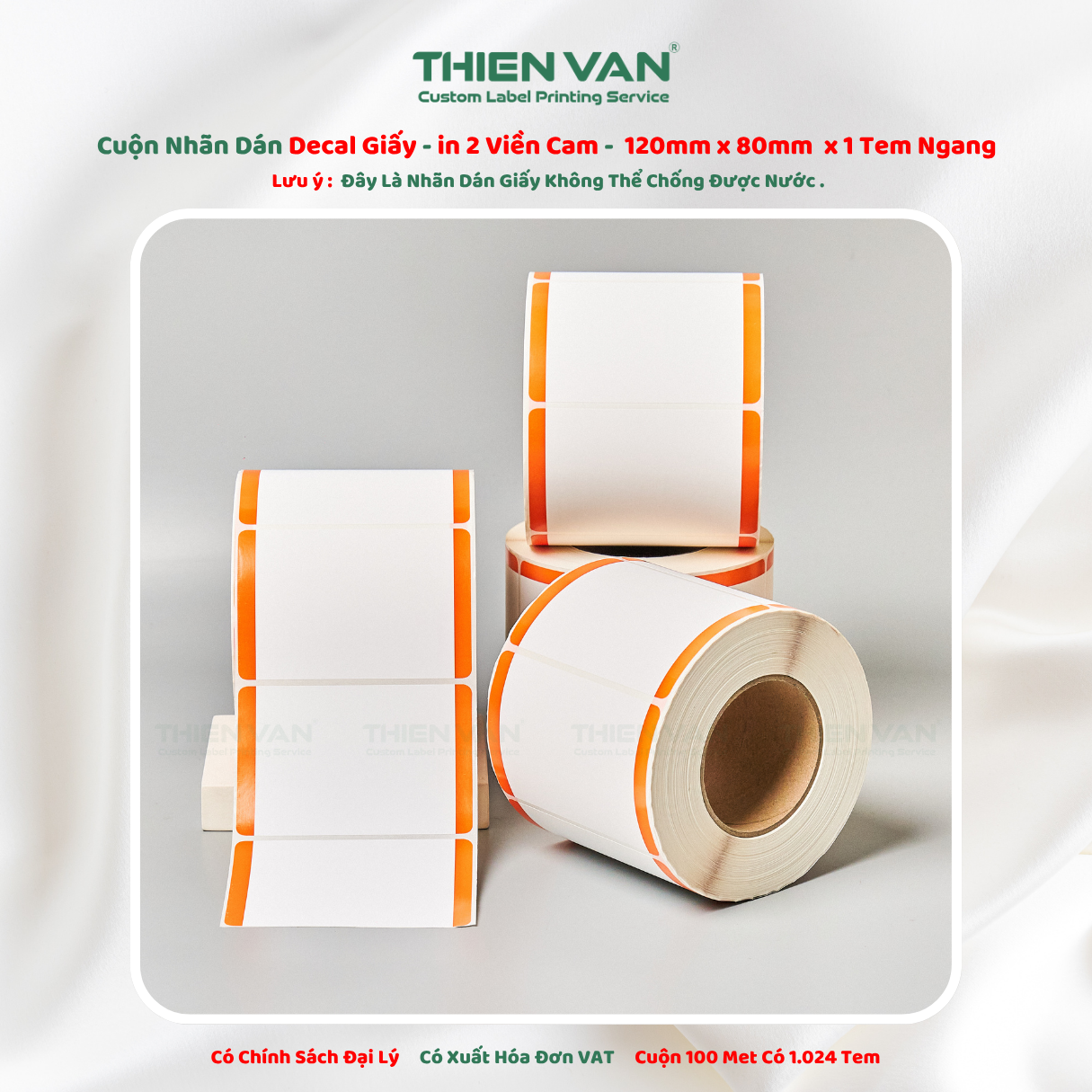 120mm x 80mm x 1 Tem Ngang  Decal Cuộn Nhuộm Màu 2 Viền Cam