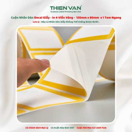 120mm x 80mm x 1 Tem Ngang  Decal Cuộn Nhuộm Màu 4 Viền Vàng