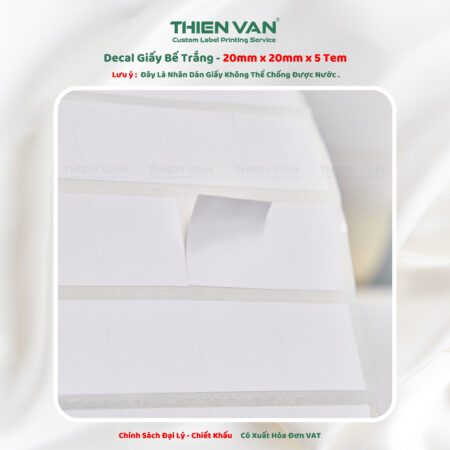 20mm x 20mm x 5 Tem Ngang - Decal Cuộn Bế Trắng
