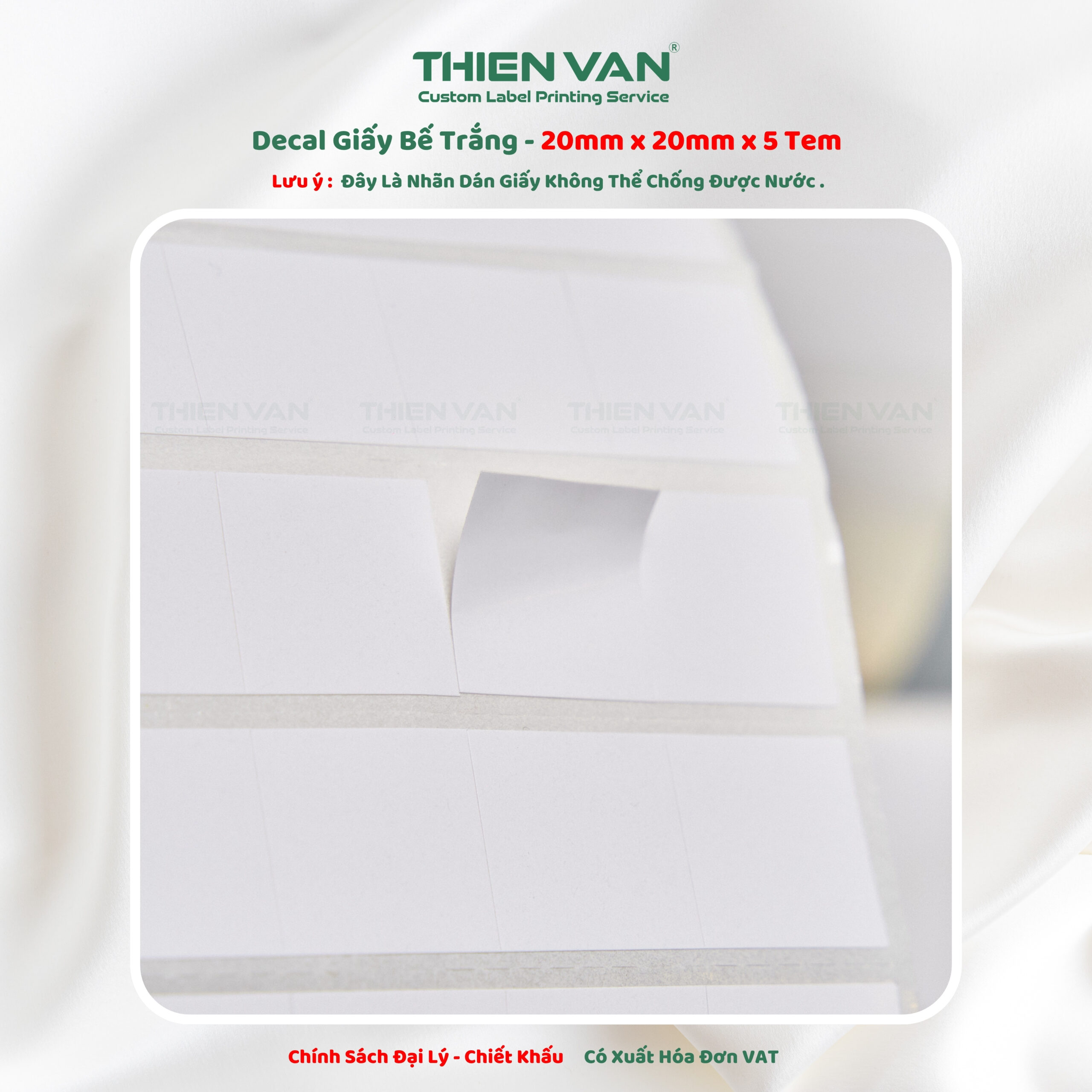 20mm x 20mm x 5 Tem Ngang - Decal Cuộn Bế Trắng