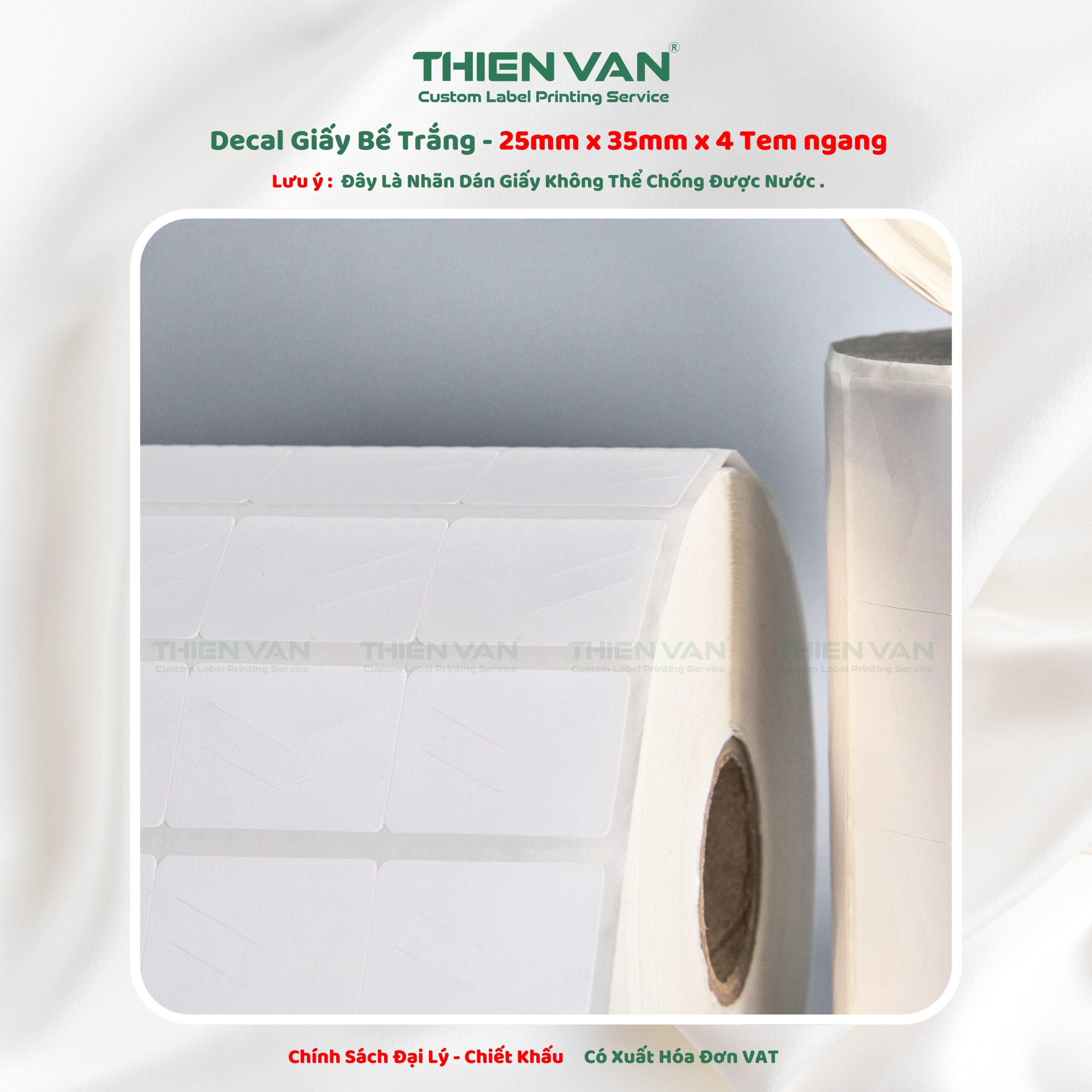 25mm x 35mm x 4 Tem Ngang - Decal Cuộn Bế Trắng Xương Cá