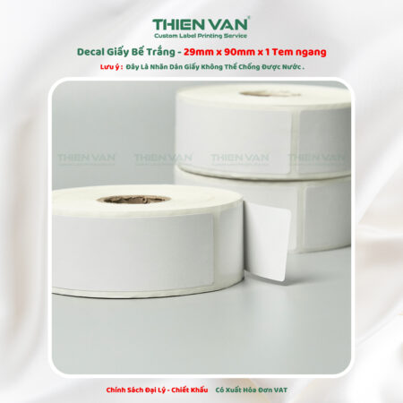 29mm x 90mm x 1 Tem Ngang - Decal Cuộn Bế Trắng