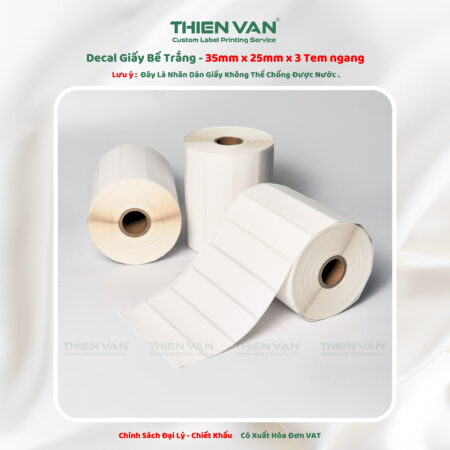 35mm x 25mm x 3 Tem Ngang - Decal Cuộn Bế Trắng
