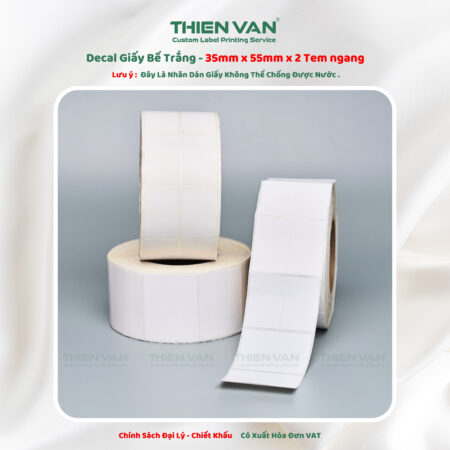 35mm x 55mm x 2 Tem Ngang - Decal Cuộn Bế Trắng