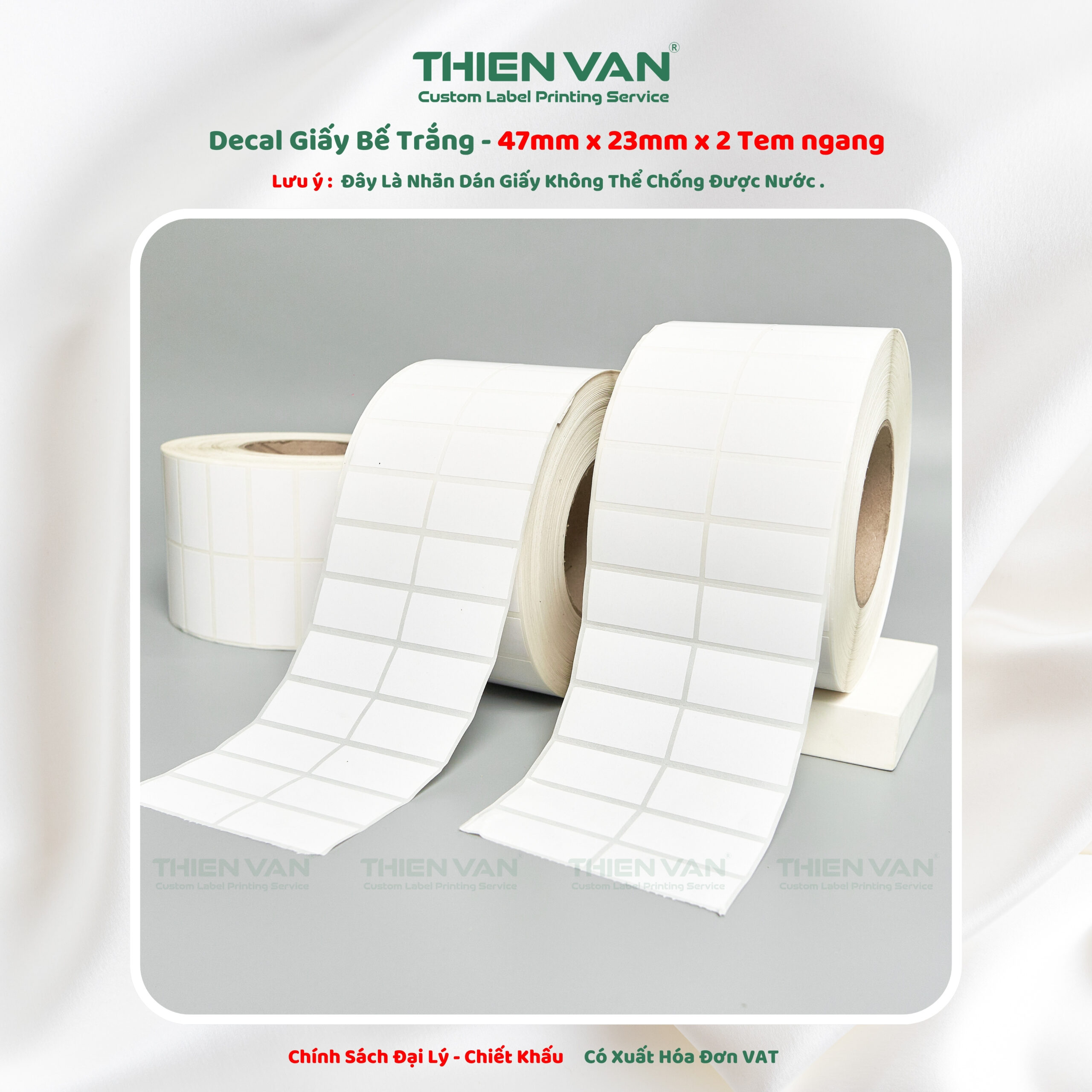 47mm x 23mm x 2 Tem Ngang - Decal Cuộn Bế Trắng