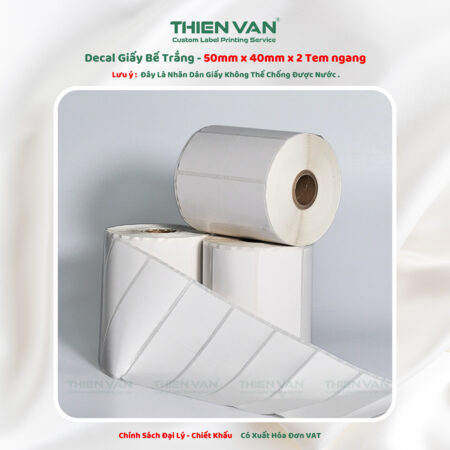 50mm x 40mm x 2 Tem Ngang - Decal Cuộn Bế Trắng