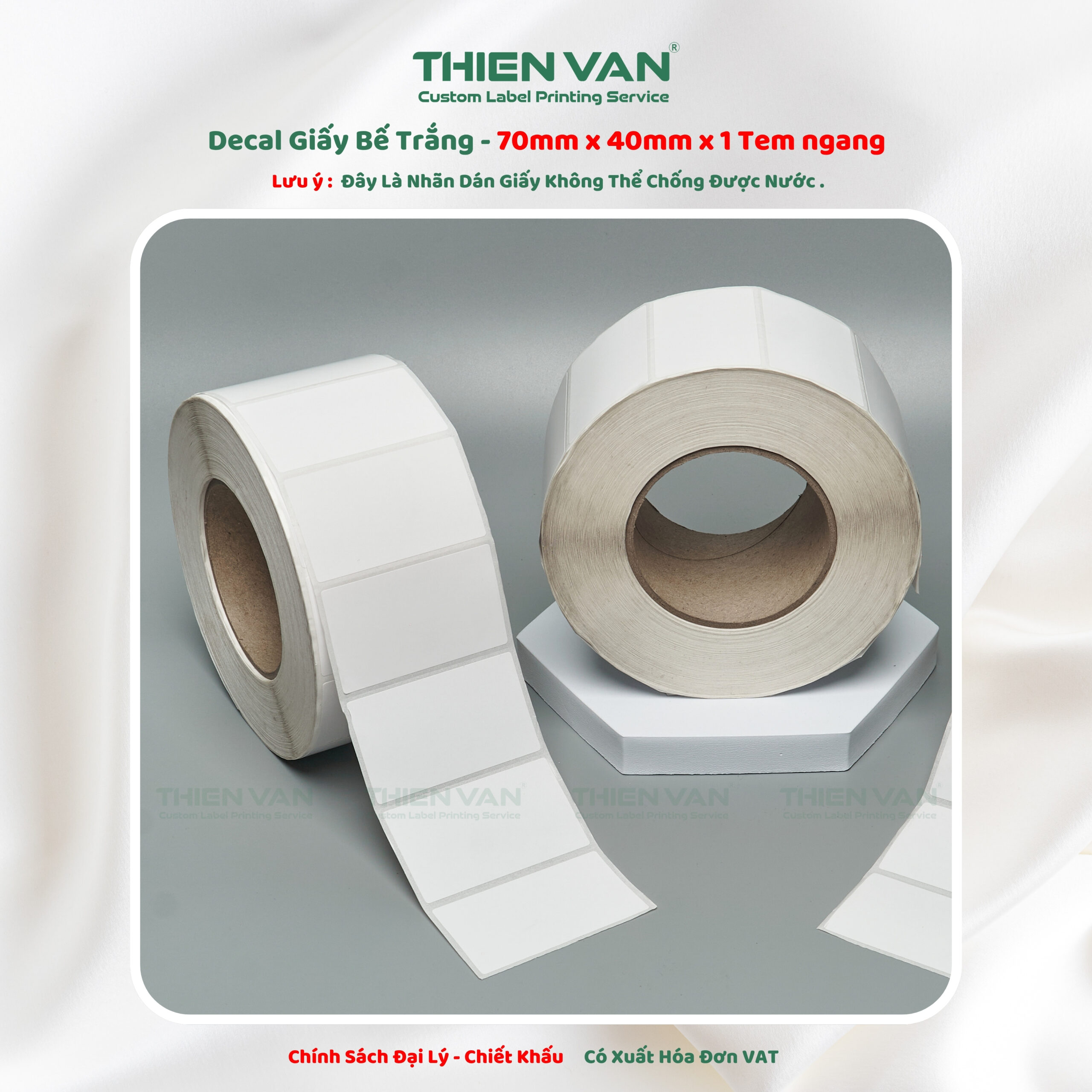 70mm x 40mm x 1 Tem Ngang - Decal Cuộn Bế Trắng
