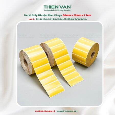 60mm x 22mm x 1 Tem Ngang  Decal Cuộn Nhuộm Màu Vàng