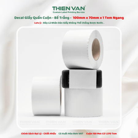 100mm x 70mm x 1 Tem Ngang - Decal Cuộn Bế Trắng