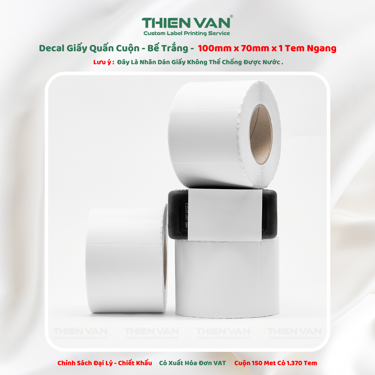 100mm x 70mm x 1 Tem Ngang - Decal Cuộn Bế Trắng