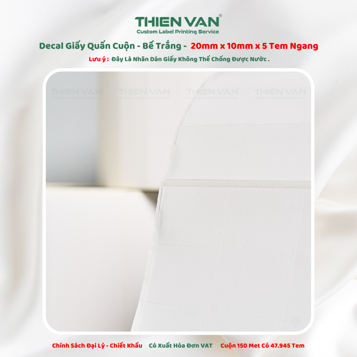 20mm x 10mm x 5 Tem Ngang - Decal Cuộn Bế Trắng - Ảnh 4