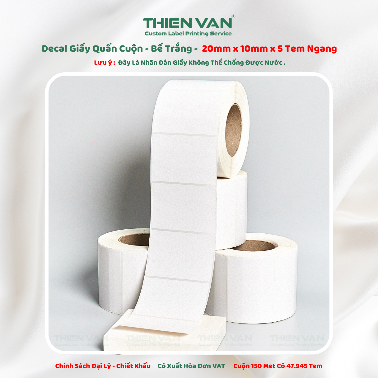 20mm x 10mm x 5 Tem Ngang - Decal Cuộn Bế Trắng - Ảnh 3