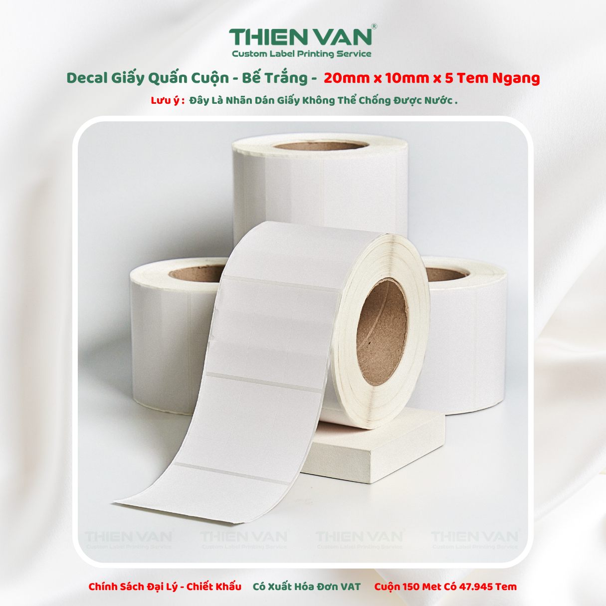 20mm x 10mm x 5 Tem Ngang - Decal Cuộn Bế Trắng - Ảnh 2