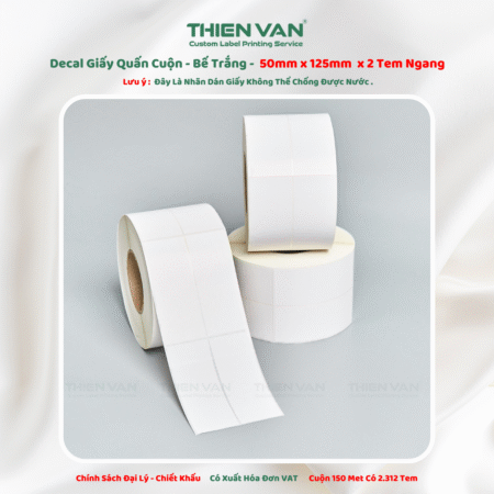 50mm x 125mm x 2 Tem Ngang - Decal Cuộn Bế Trắng