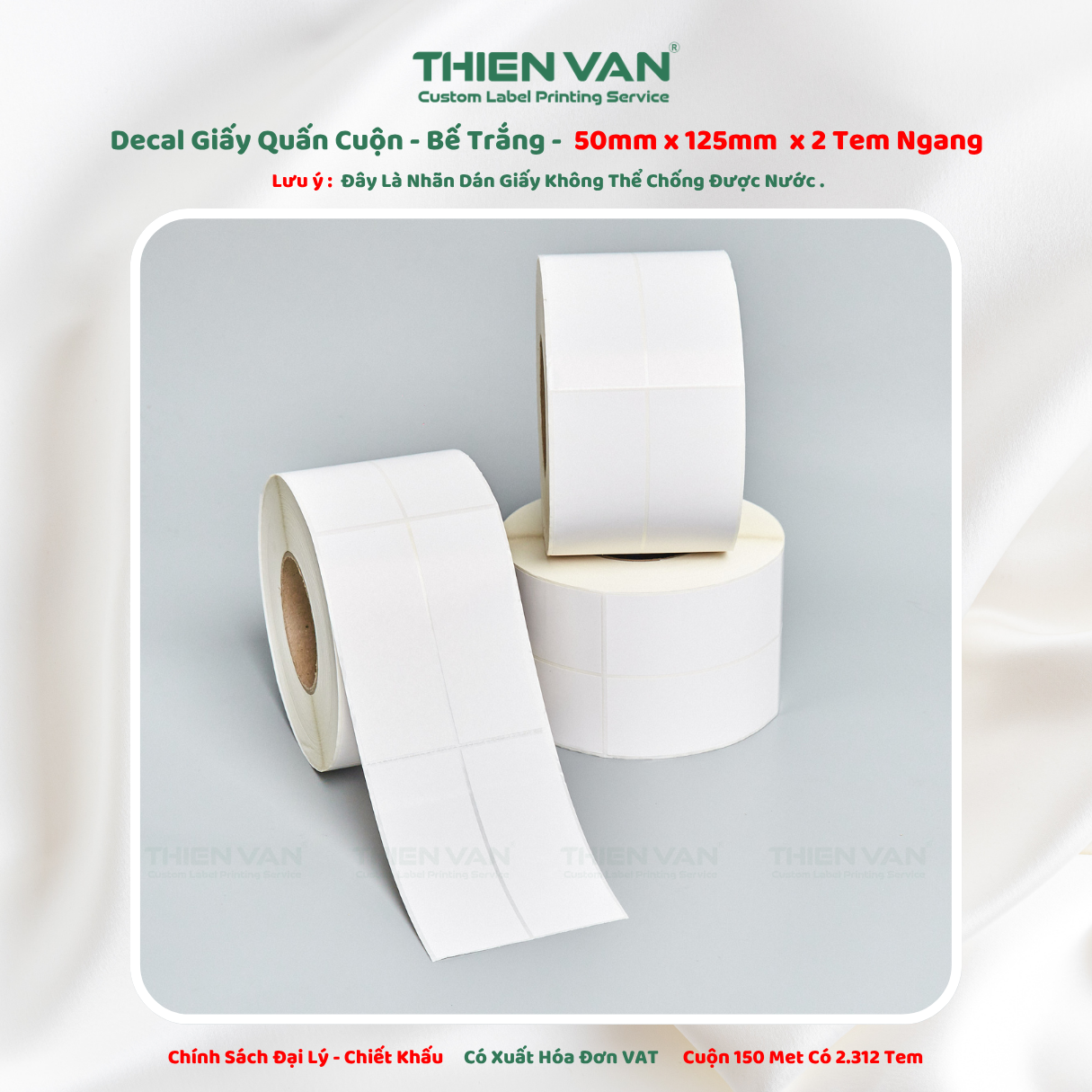 50mm x 125mm x 2 Tem Ngang - Decal Cuộn Bế Trắng