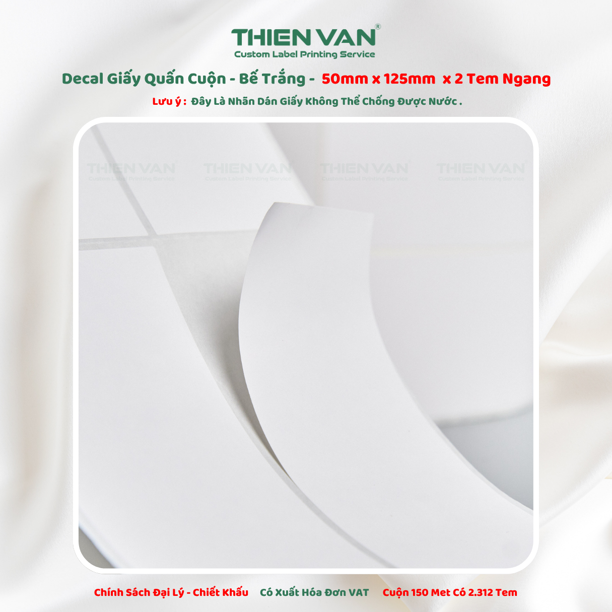 50mm x 125mm x 2 Tem Ngang - Decal Cuộn Bế Trắng - Ảnh 4
