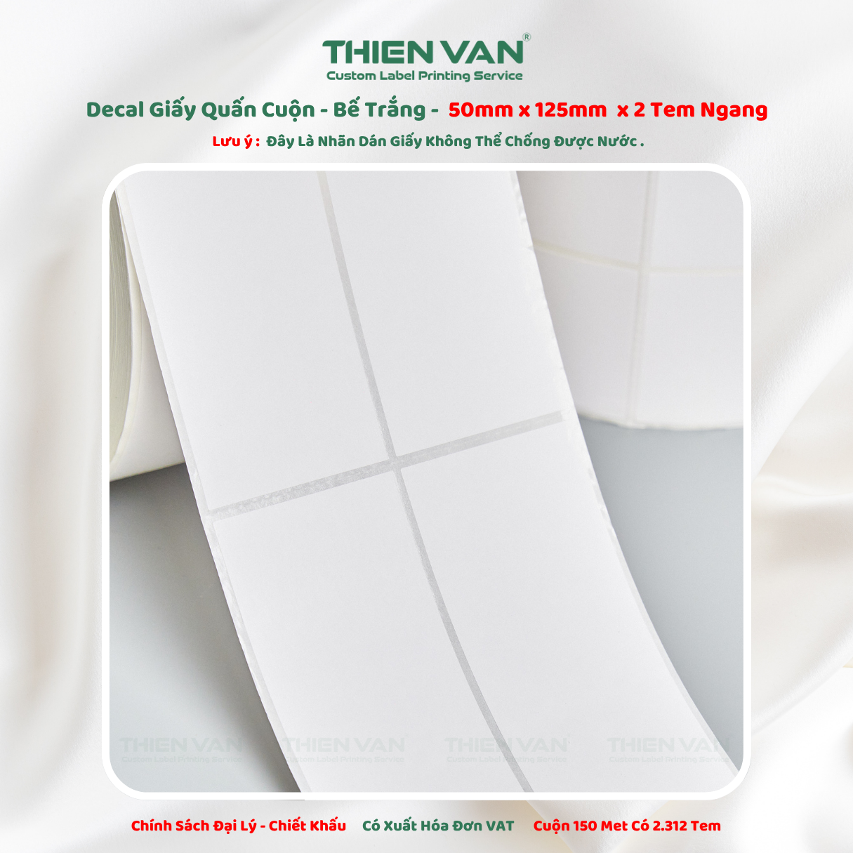 50mm x 125mm x 2 Tem Ngang - Decal Cuộn Bế Trắng - Ảnh 3
