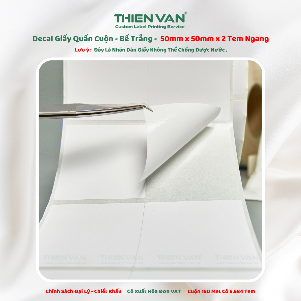 50mm x 50mm x 2 Tem Ngang - Decal Cuộn Bế Trắng