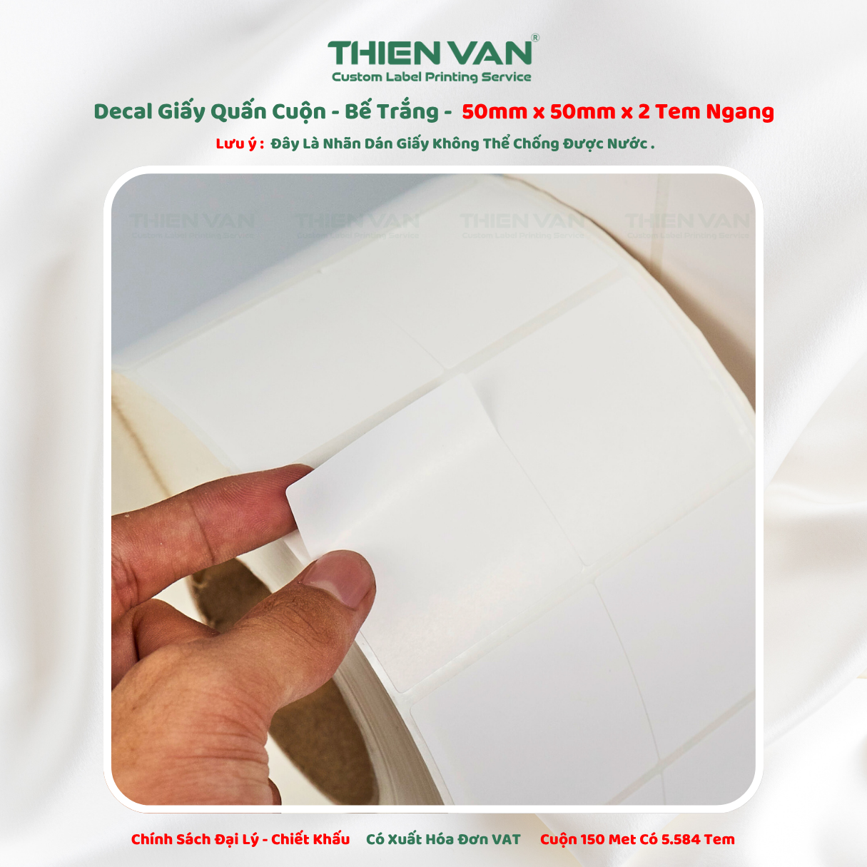 50mm x 50mm x 2 Tem Ngang - Decal Cuộn Bế Trắng - Ảnh 5