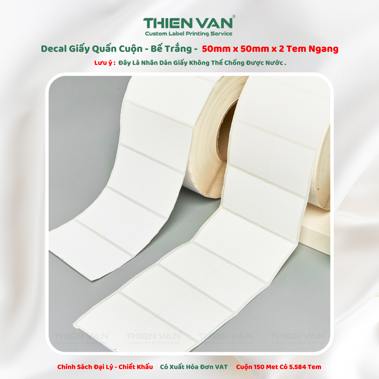 50mm x 50mm x 2 Tem Ngang - Decal Cuộn Bế Trắng - Ảnh 4
