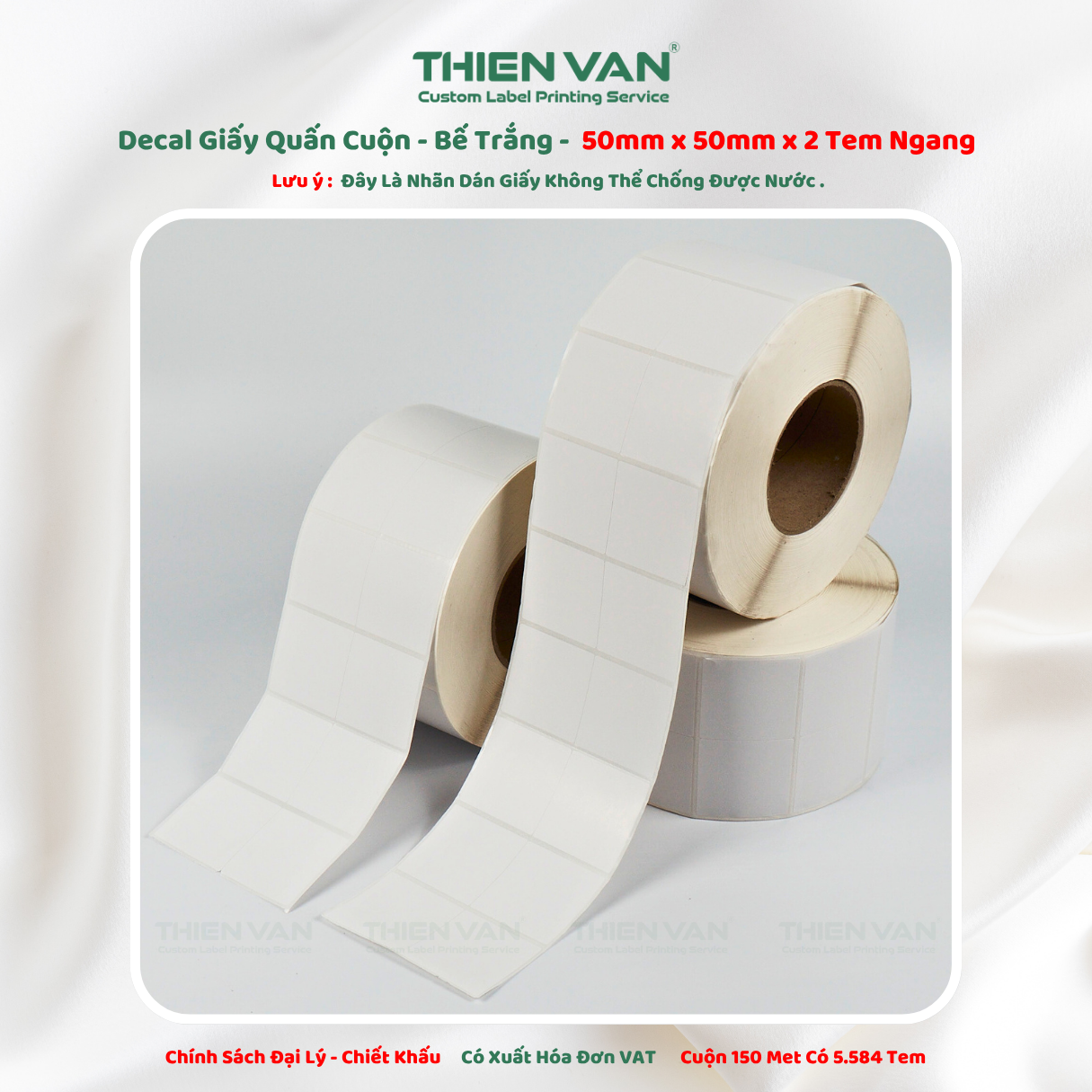 50mm x 50mm x 2 Tem Ngang - Decal Cuộn Bế Trắng - Ảnh 3