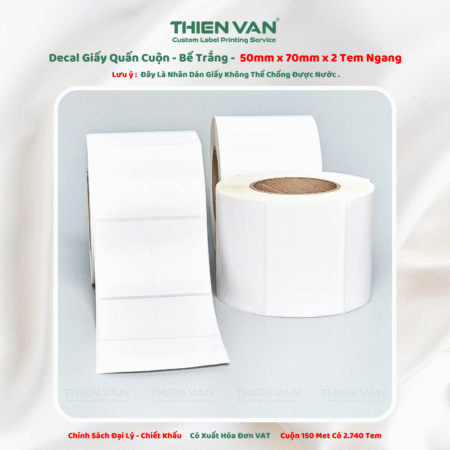50mm x 70mm x 2 Tem Ngang - Decal Cuộn Bế Trắng