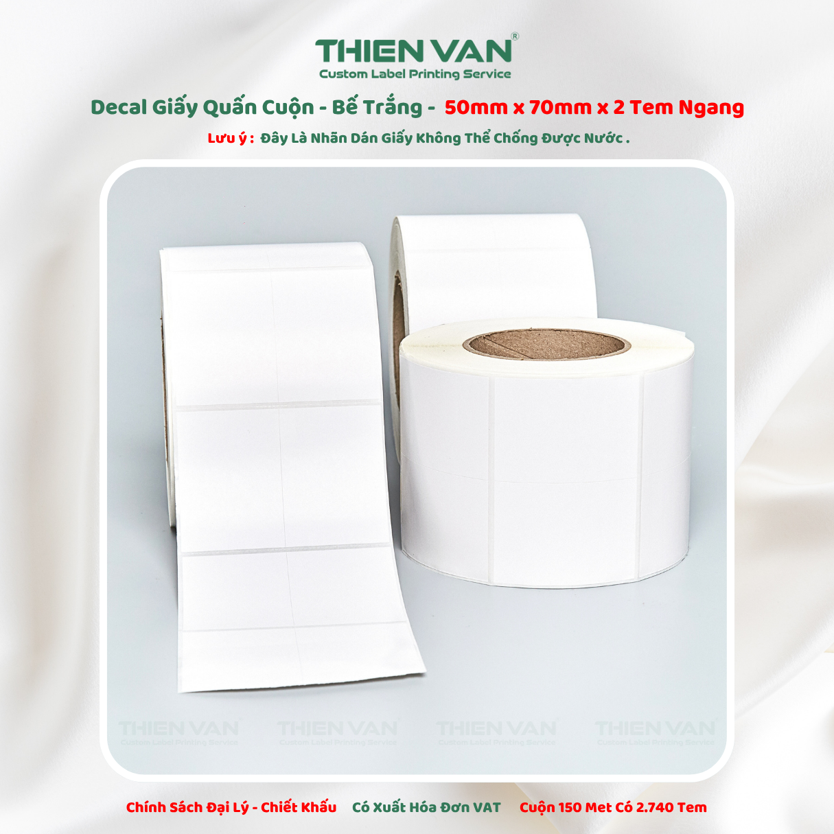 50mm x 70mm x 2 Tem Ngang - Decal Cuộn Bế Trắng