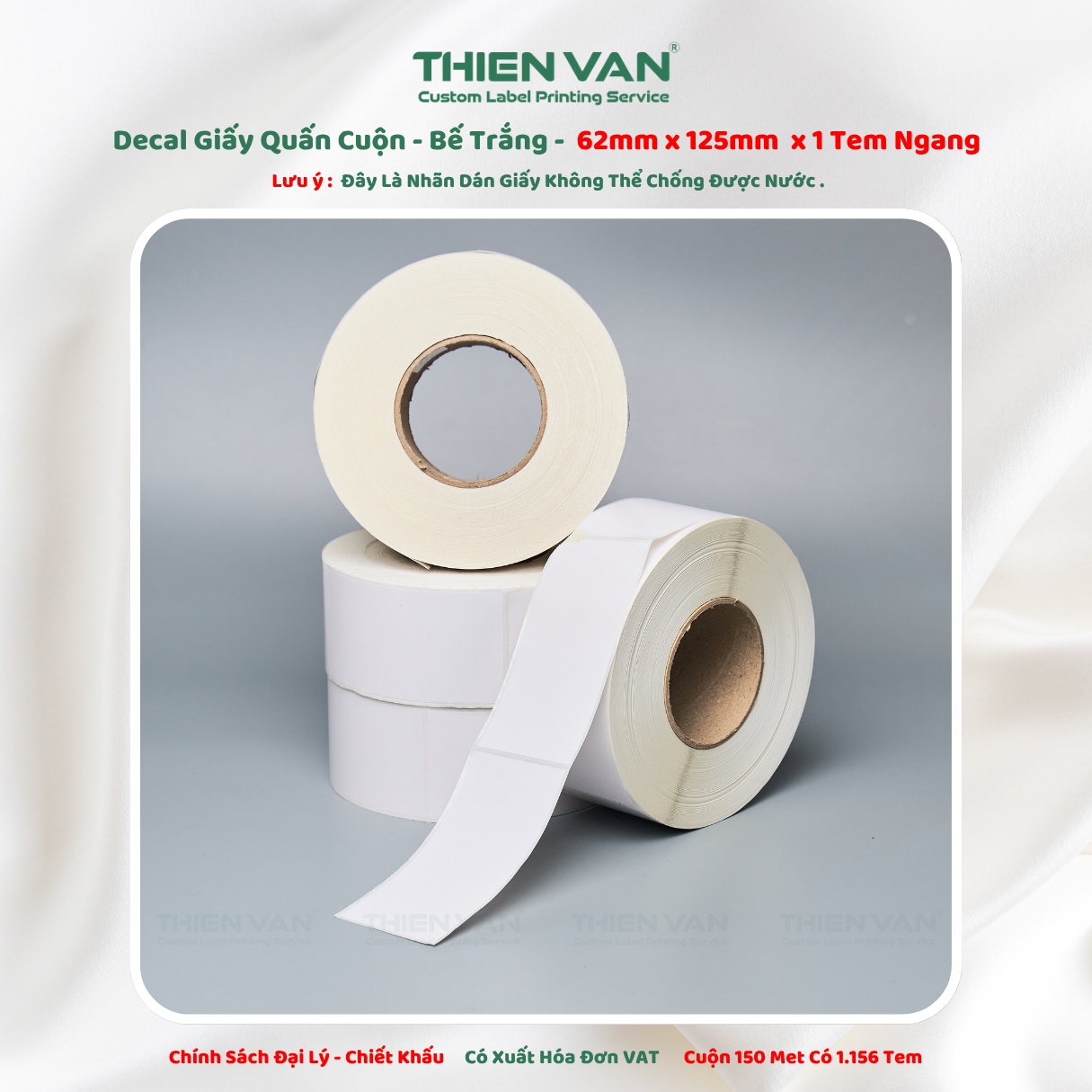 62mm x 125mm x 1 Tem Ngang - Decal Cuộn Bế Trắng