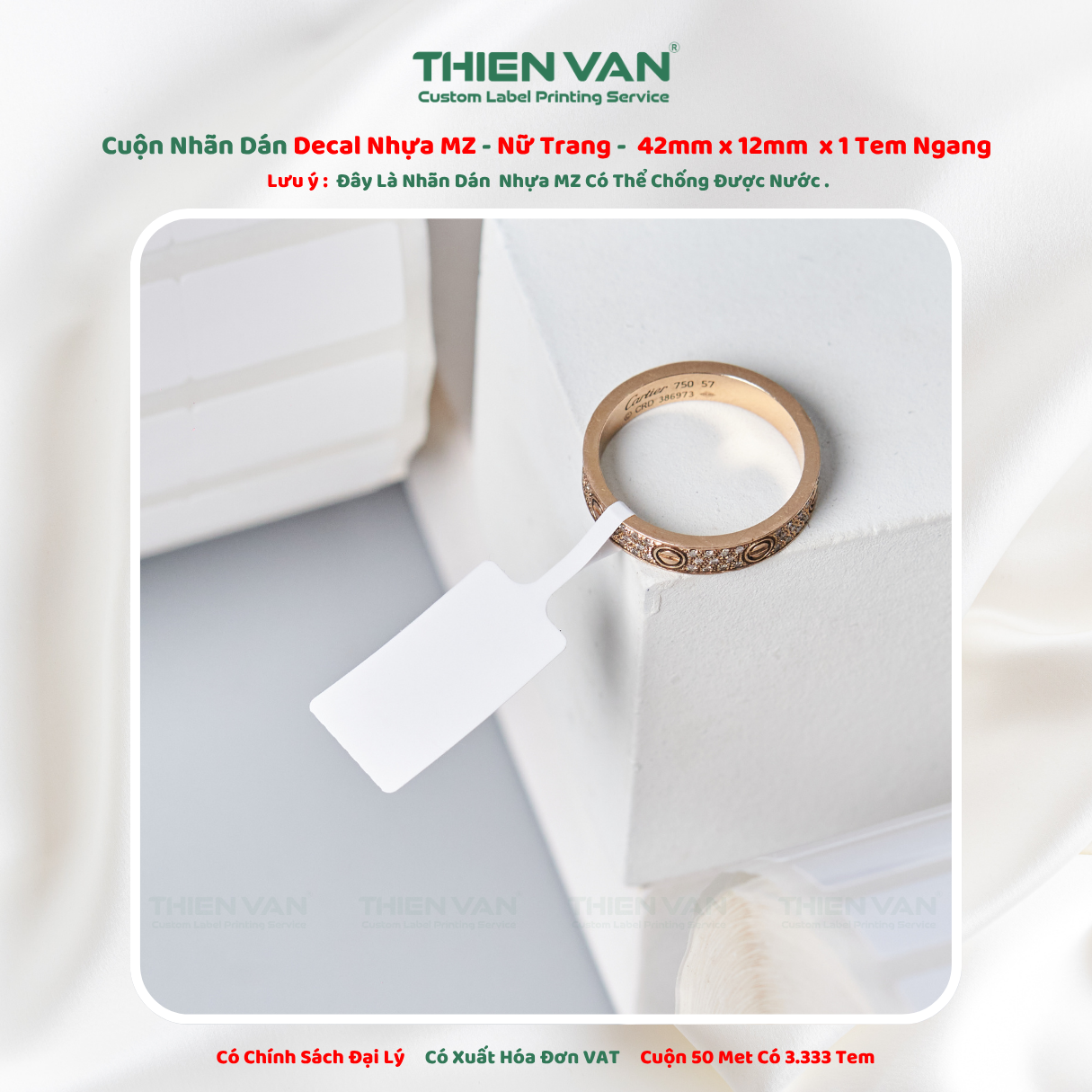 Tem Nữ Trang MZ 42mm x 12mm ( Đuôi bế dài 30mm) x 35-50Met