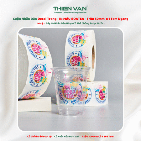 67mm x 70mm x 1 Tem Ngang  Decal Trong Quấn Cuộn In Thông Tin BOBA TEA