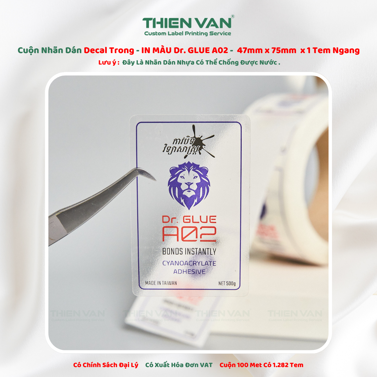 47mm x 75mm x 1 Tem Ngang  Decal Trong Cuộn In Thông Tin DR.GLUE