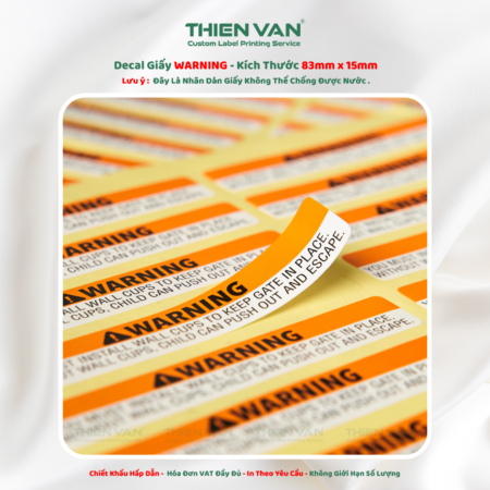 Decal Giấy ( 83 x 15 )MM - WARNING Dạng Tờ