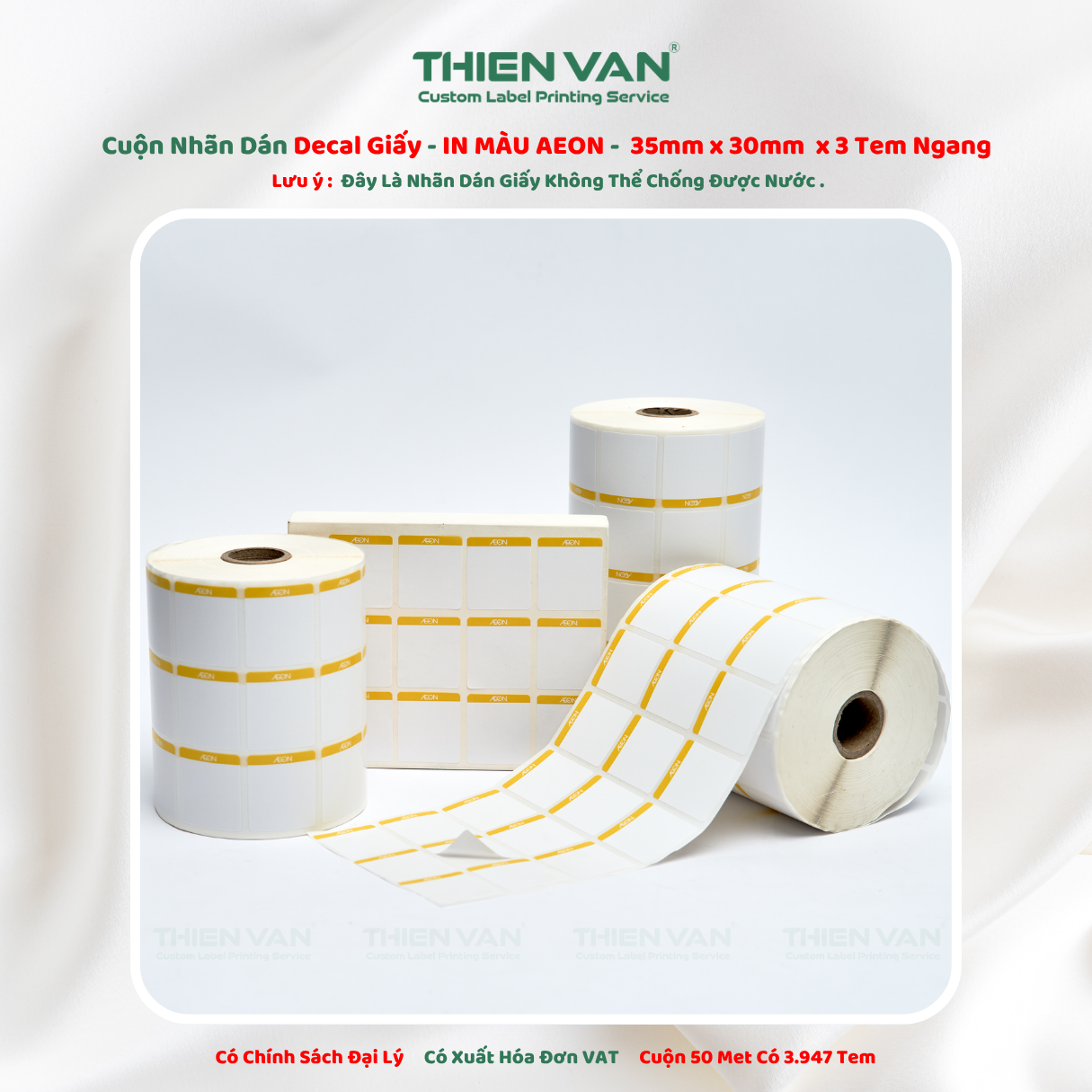 35mm x 30mm x 3 Tem Ngang Decal Giấy Quấn Cuộn In Thông Tin AEON - Ảnh 5