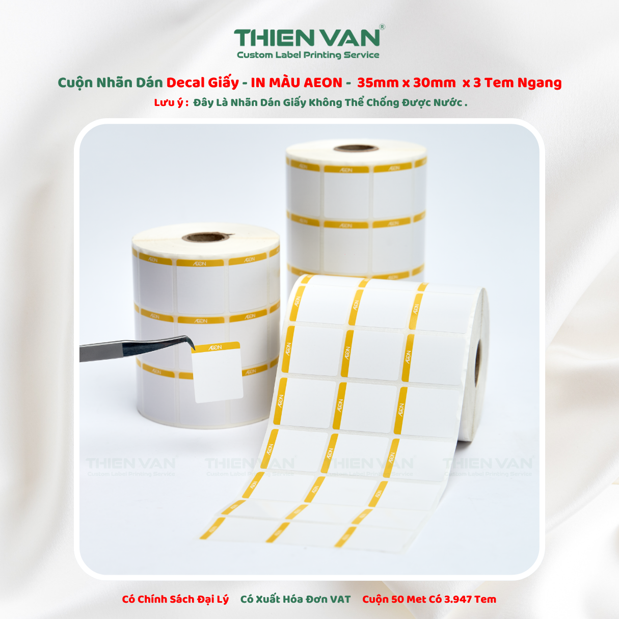 35mm x 30mm x 3 Tem Ngang Decal Giấy Quấn Cuộn In Thông Tin AEON - Ảnh 4