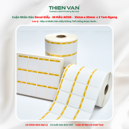 35mm x 30mm x 3 Tem Ngang  Decal Giấy Quấn Cuộn In Thông Tin AEON
