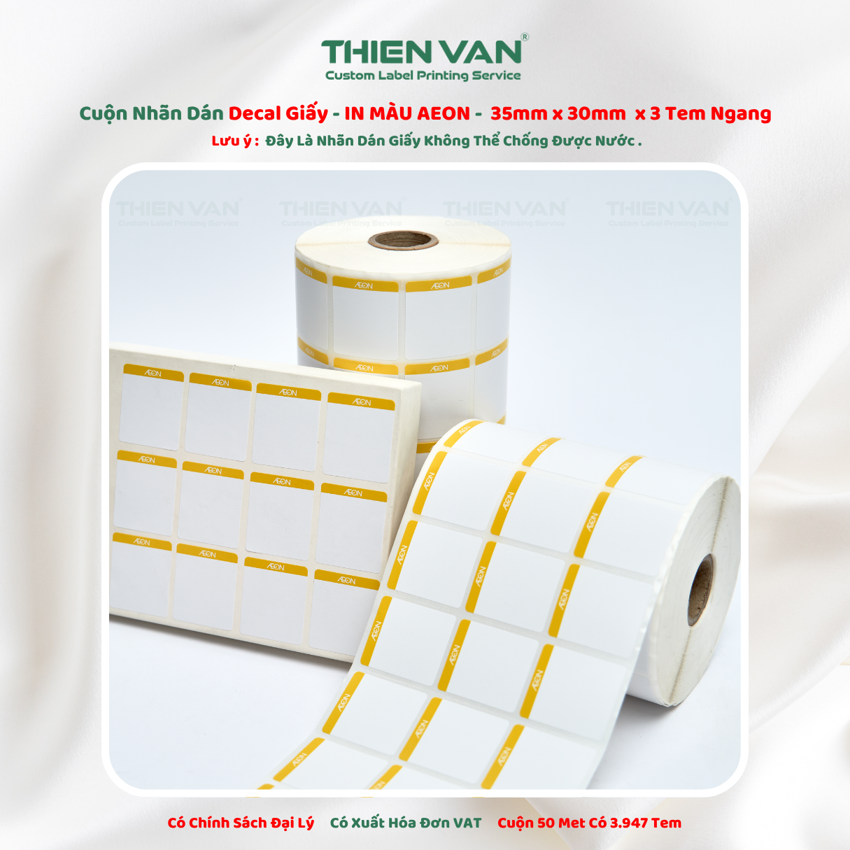 35mm x 30mm x 3 Tem Ngang  Decal Giấy Quấn Cuộn In Thông Tin AEON