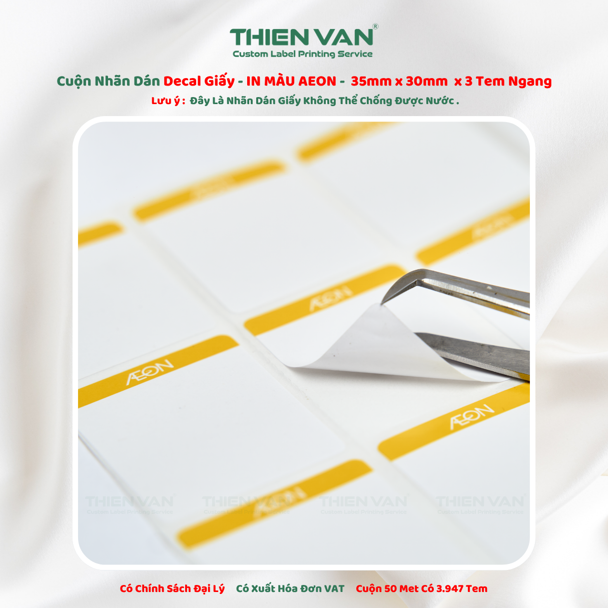 35mm x 30mm x 3 Tem Ngang Decal Giấy Quấn Cuộn In Thông Tin AEON - Ảnh 2