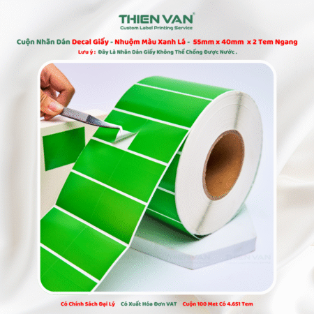 55mm x 40mm x 2 Tem Ngang  Decal Cuộn Nhuộm Màu Xanh Lá