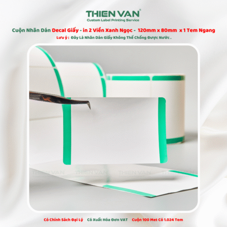 120mm x 80mm x 1 Tem Ngang  Decal Cuộn Nhuộm Màu 2 Viền Xanh Lá