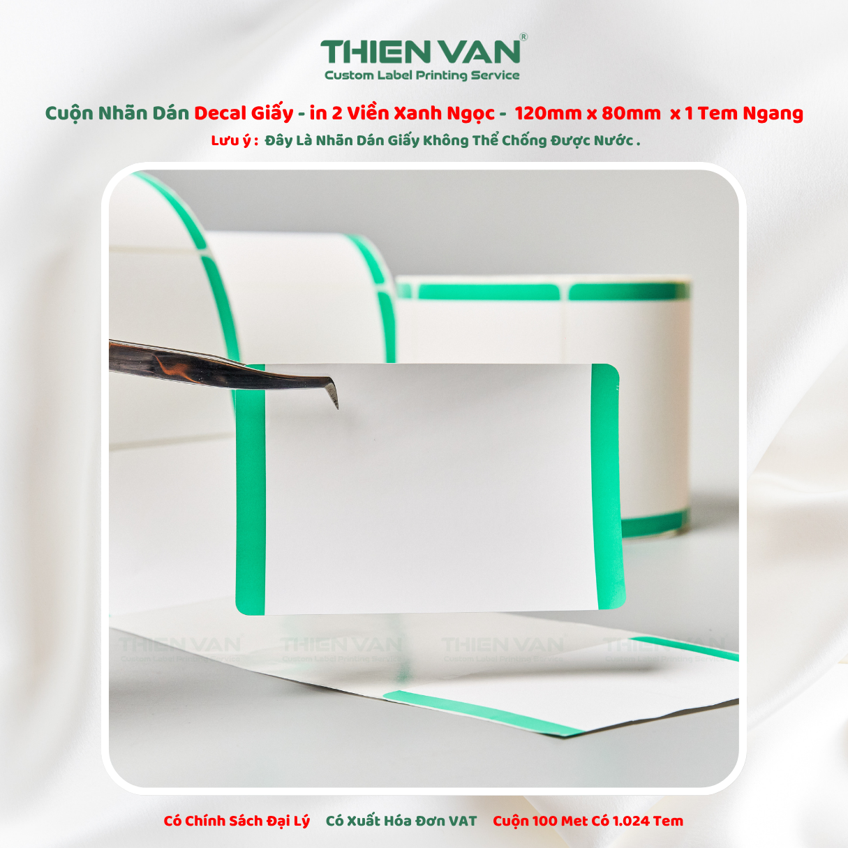 120mm x 80mm x 1 Tem Ngang  Decal Cuộn Nhuộm Màu 2 Viền Xanh Lá