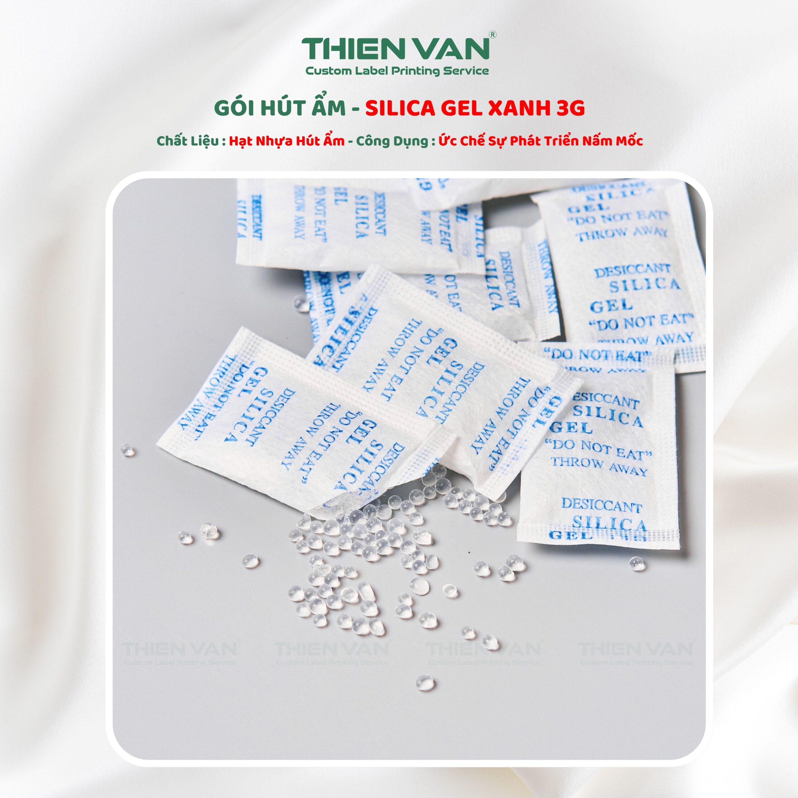 Gói Hút Ẩm Silica gel Màu Xanh 3G