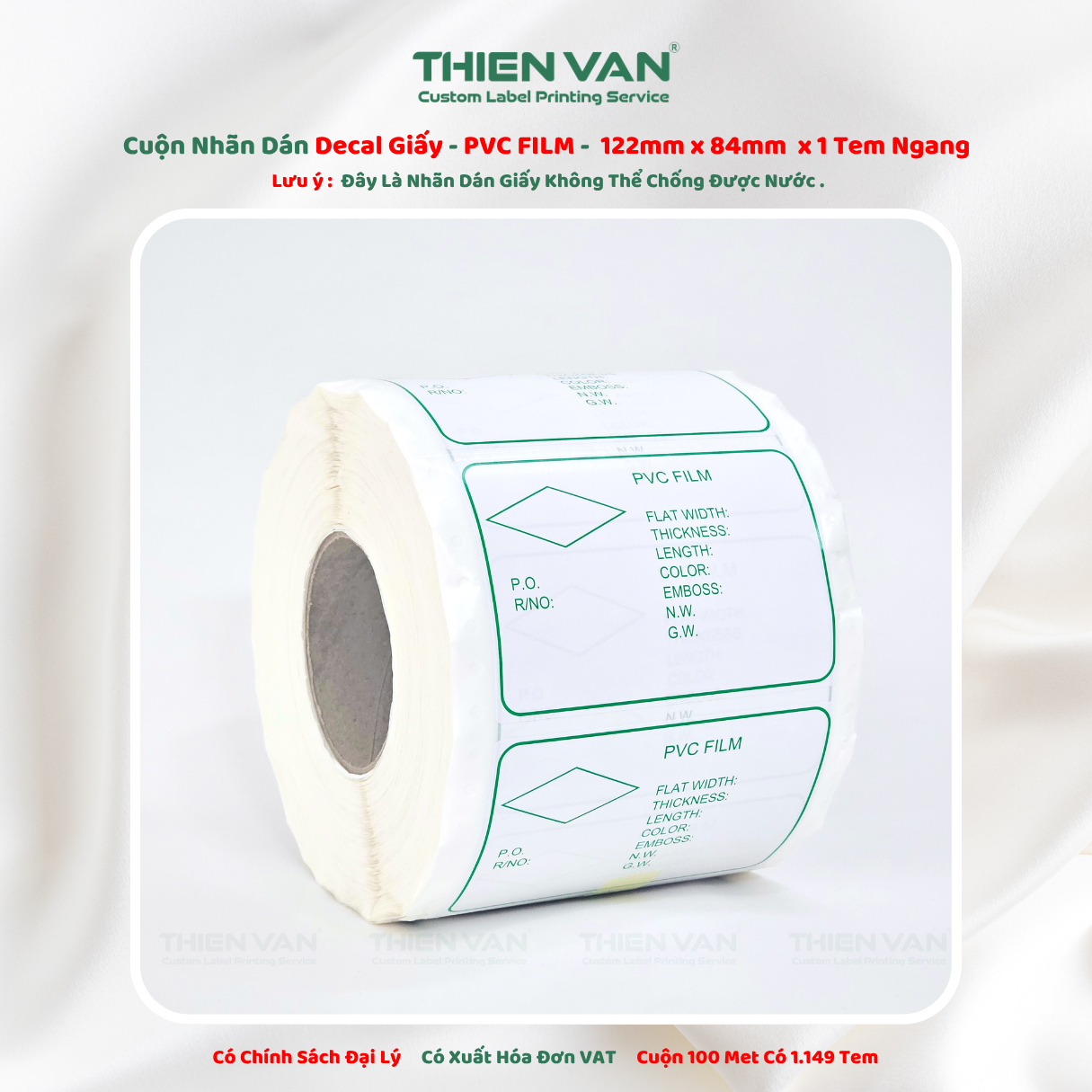 122mm x 84mm x 1 Tem Ngang  Decal Cuộn PVC FILM In Màu