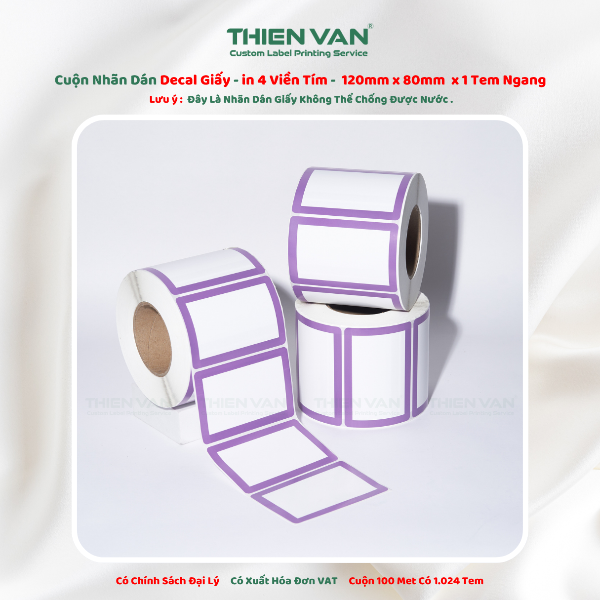 120mm x 80mm x 1 Tem Ngang Decal Cuộn Nhuộm Màu 4 Viền Màu Tím - Ảnh 2