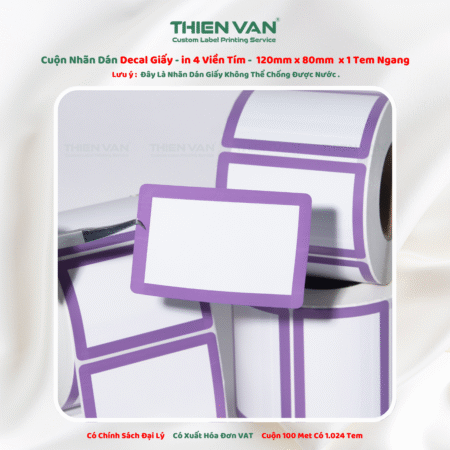 120mm x 80mm x 1 Tem Ngang  Decal Cuộn Nhuộm Màu 4 Viền Màu Tím