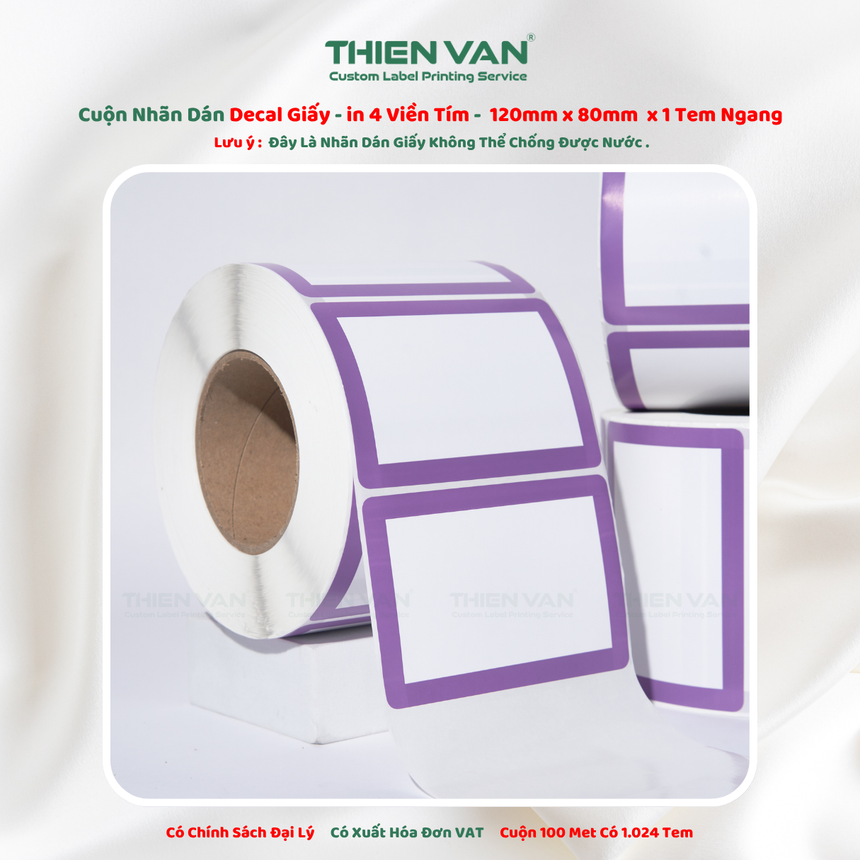 120mm x 80mm x 1 Tem Ngang Decal Cuộn Nhuộm Màu 4 Viền Màu Tím - Ảnh 4
